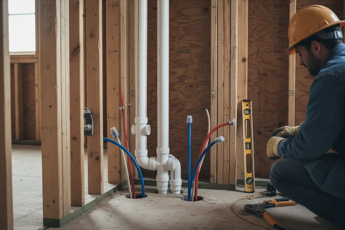 Drain and supply rough-in during Sump Pump Repair in Adams
